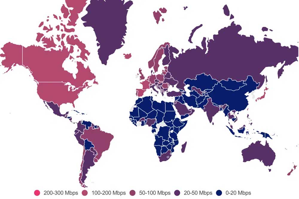 map-of-countries-with-the-fastest-internet-2023 internet speeds by country
